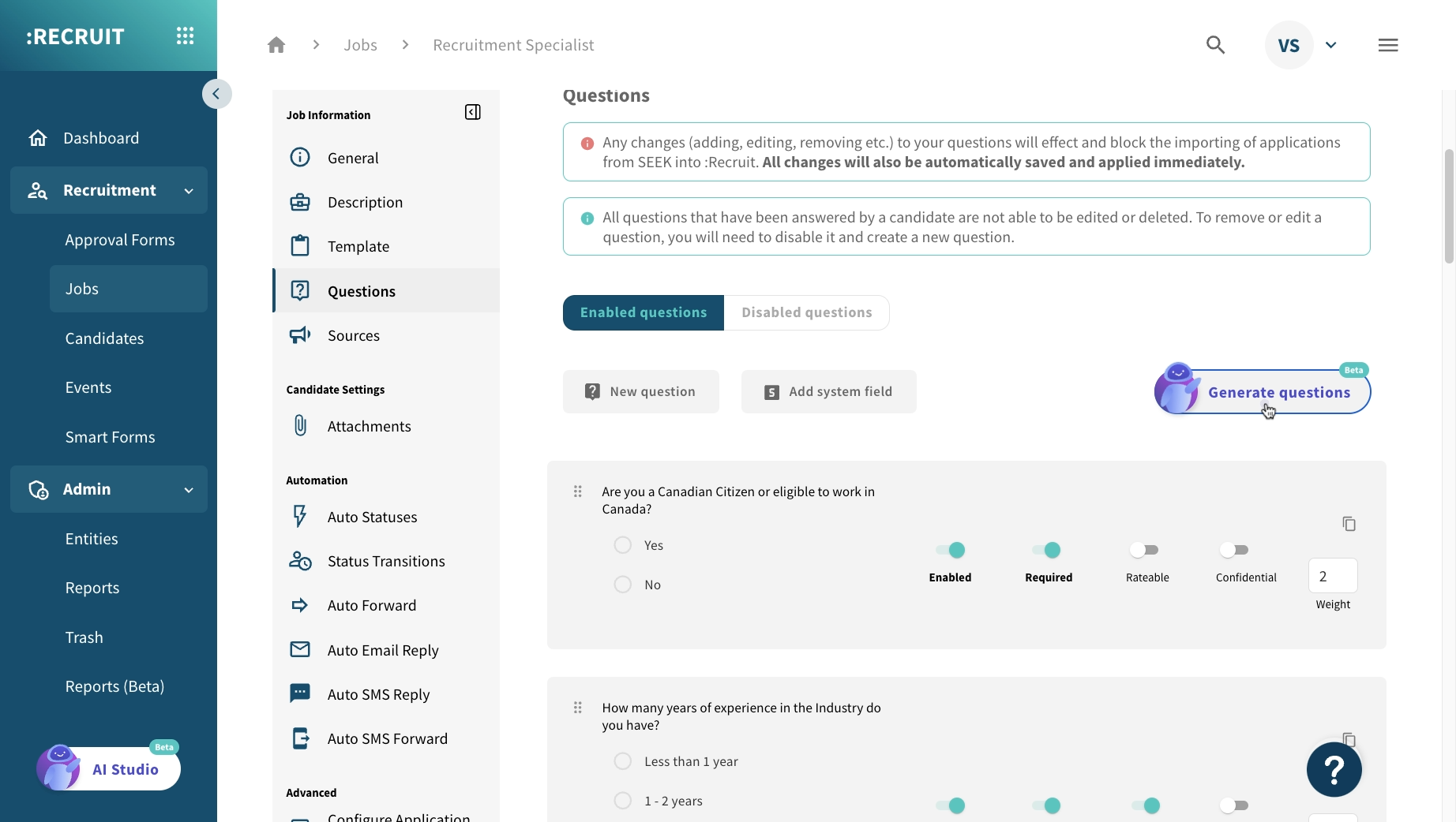screenshot of SCOUT Recruitment Software